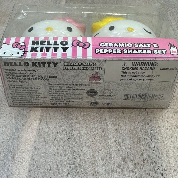 Hello Kitty Ceramic Salt and Pepper Shaker Set Yellow Pink White Sanrio New - Picture 15 of 16